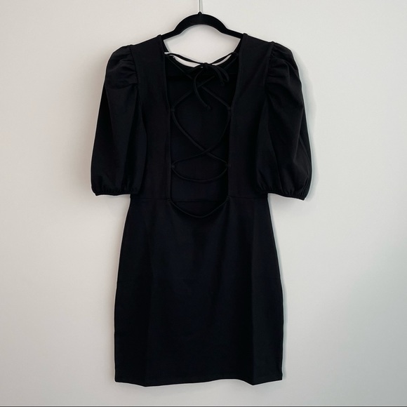 ONLY Black Cotton Bishop Sleeves Cocktail Dress - Picture 5 of 9